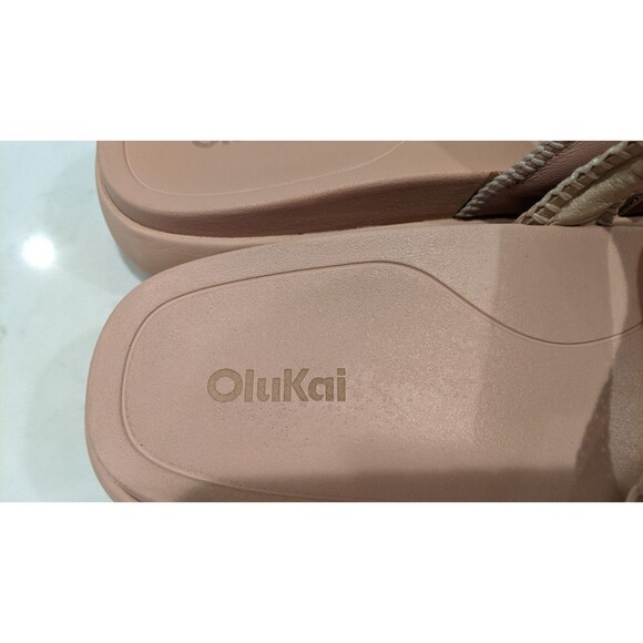 Women's OluKai PAE 2-Strap Leather Platform Sandals in Soft Pink Size 9 - Picture 12 of 13